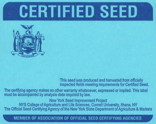 Blue NY certified seed tag