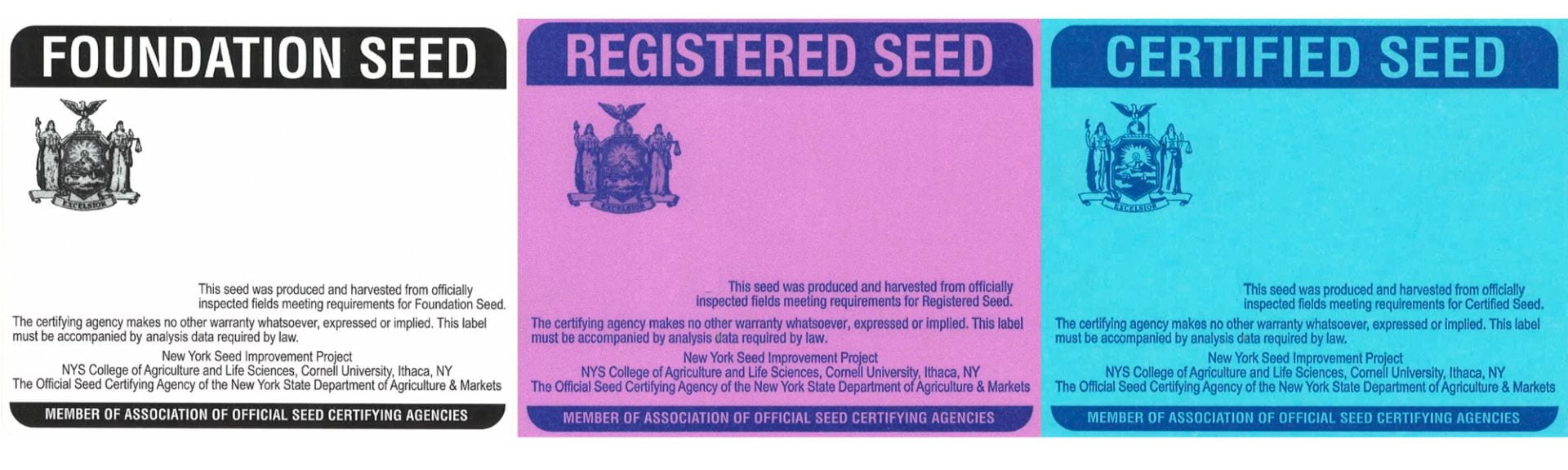 NY State Foundation, Registered and Certified tags